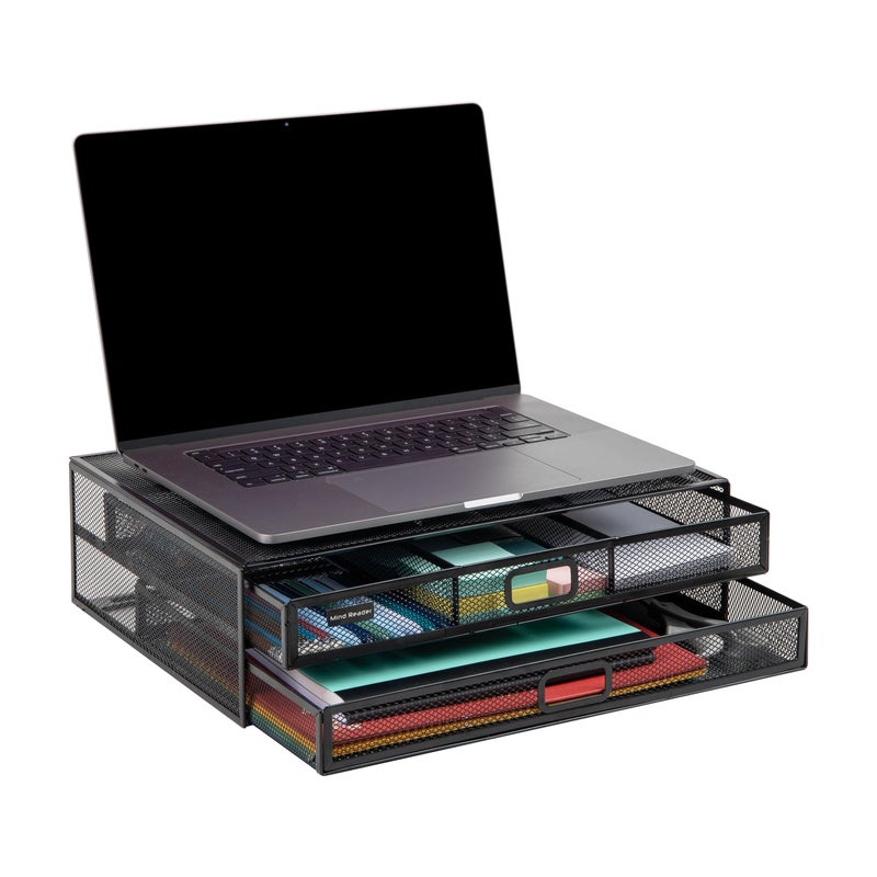 Mind Reader Monitor Stand, Ventilated Laptop Riser, Storage Drawer, Office, Metal Mesh, 15.75"L x 11.75"W x 4.5"H, Black - Image 5